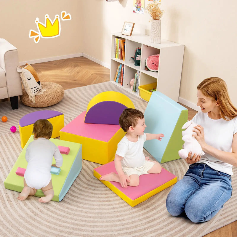 6-Piece Soft Play Set for Toddlers with Climbing Triangle and Ramp-Blue by DirectDeals