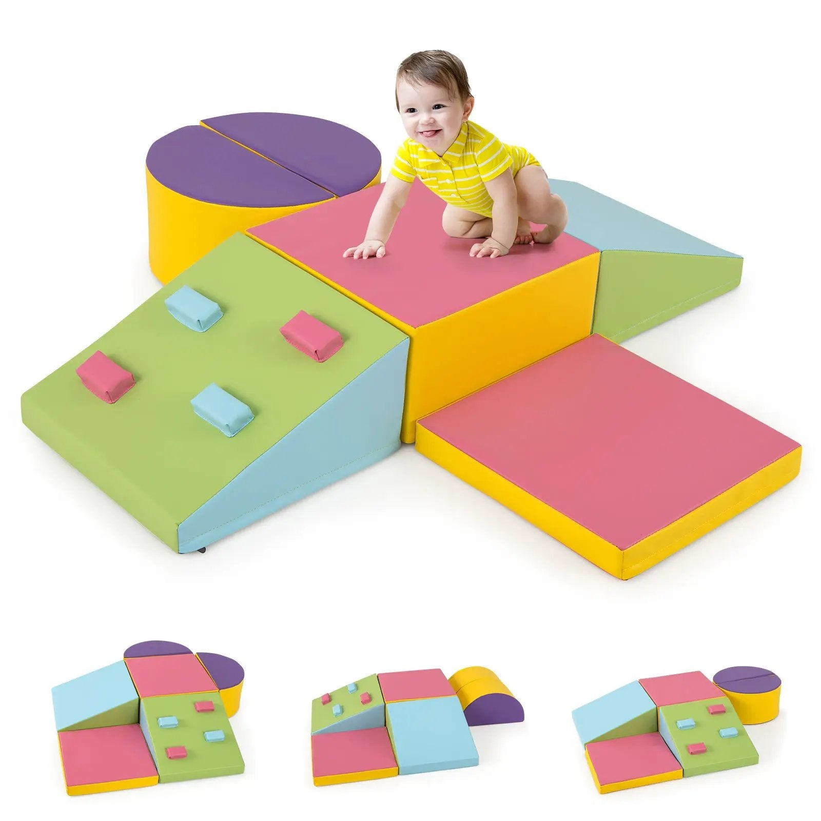 6-Piece Soft Play Set for Toddlers with Climbing Triangle and Ramp-Blue by DirectDeals
