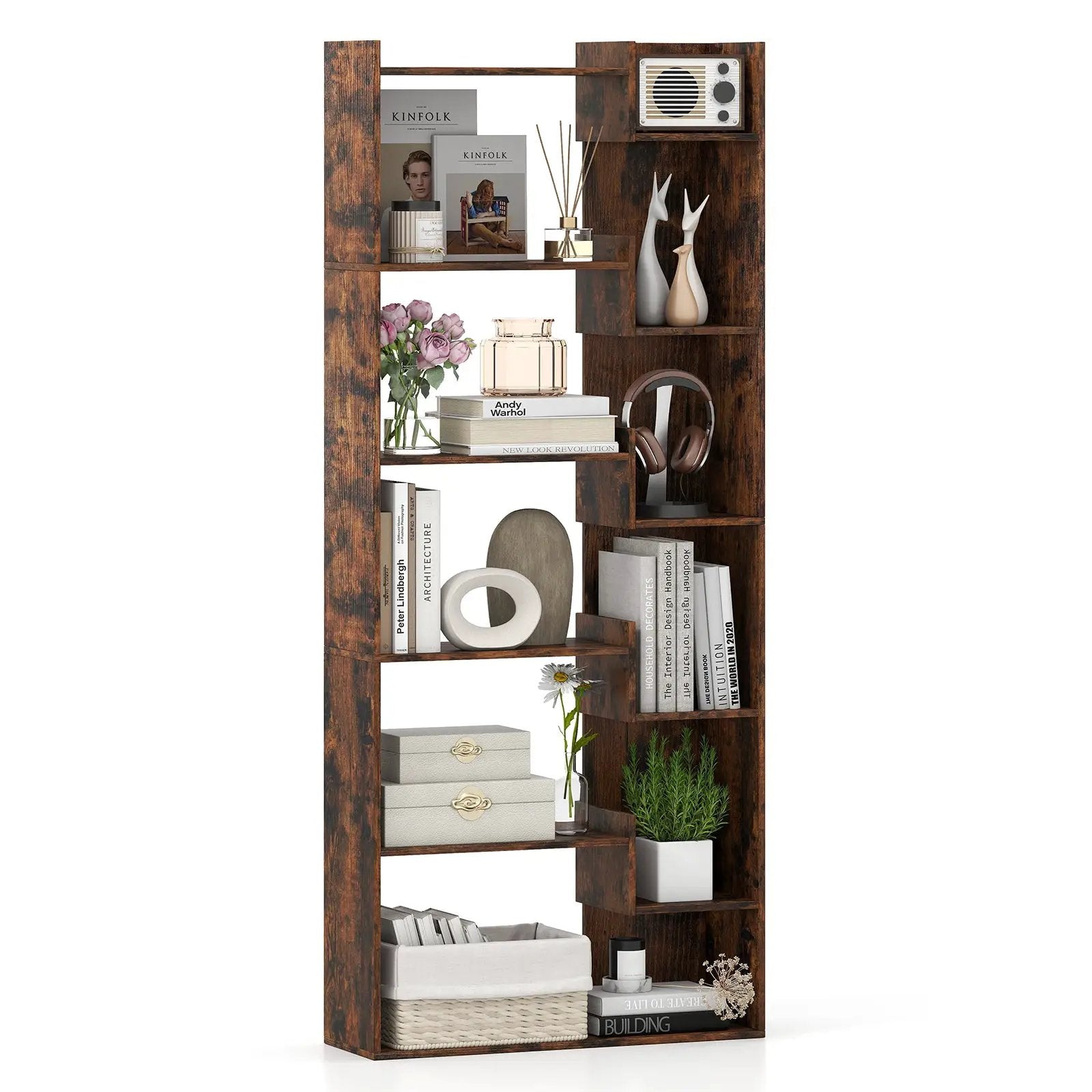 6-Tier Bookshelf Wooden Bookcase with 2 Anti-Tipping Kits Open Display Shelf by DirectDeals