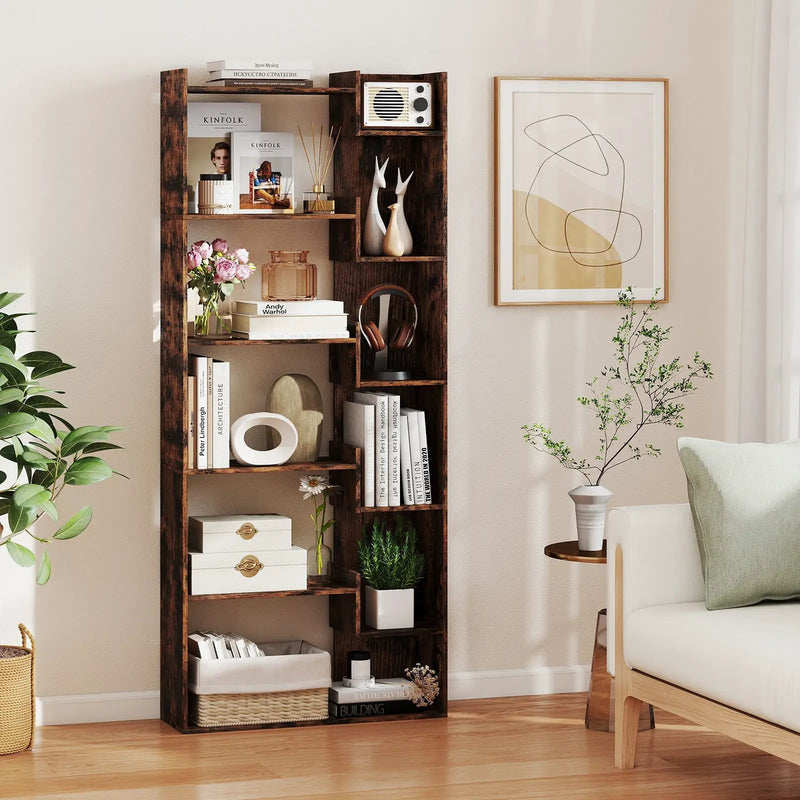 6-Tier Bookshelf Wooden Bookcase with 2 Anti-Tipping Kits Open Display Shelf by DirectDeals