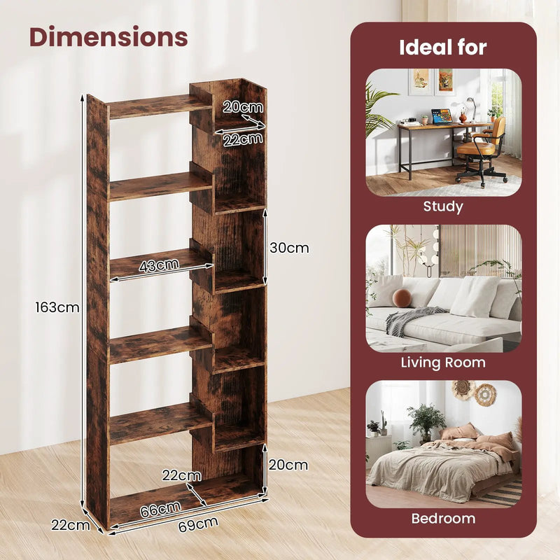 6-Tier Bookshelf Wooden Bookcase with 2 Anti-Tipping Kits Open Display Shelf by DirectDeals