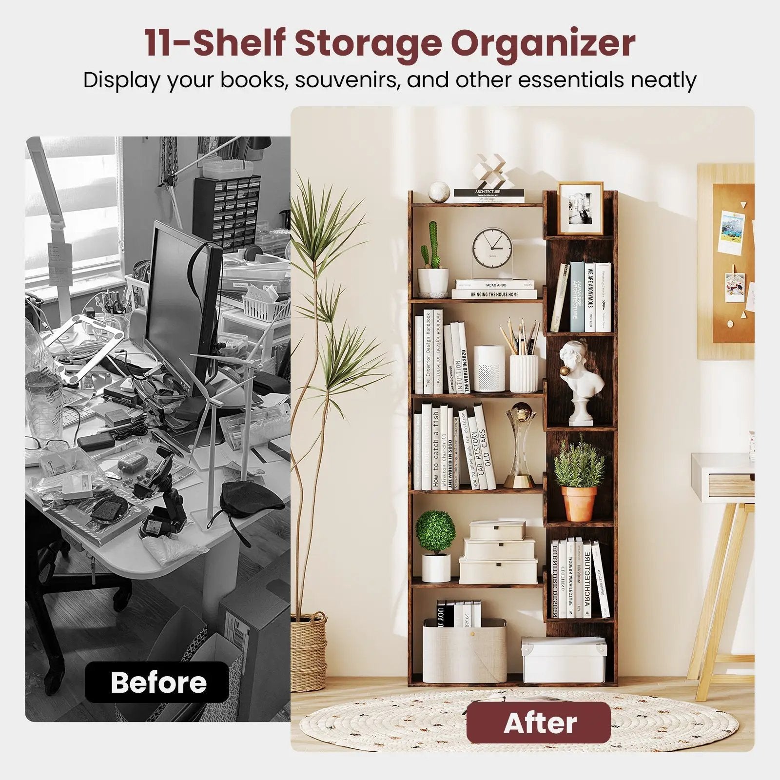 6-Tier Bookshelf Wooden Bookcase with 2 Anti-Tipping Kits Open Display Shelf by DirectDeals