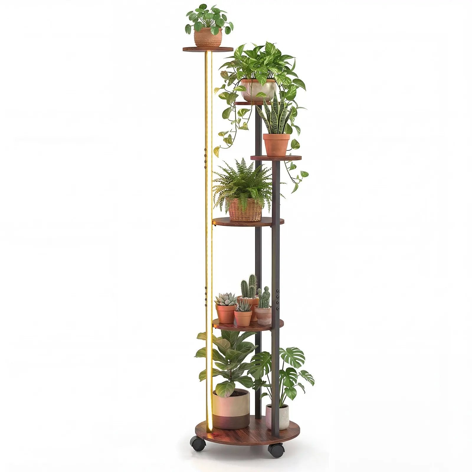 6-tier Plant Stand with RGB Light and Wheels 57inch Tall Indoor Display Shelf Flowerpot Holder by DirectDeals