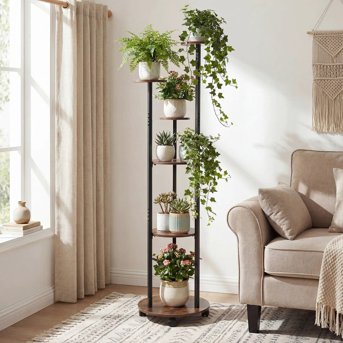 6-tier Plant Stand with RGB Light and Wheels 57inch Tall Indoor Display Shelf Flowerpot Holder, photo 2 of 16