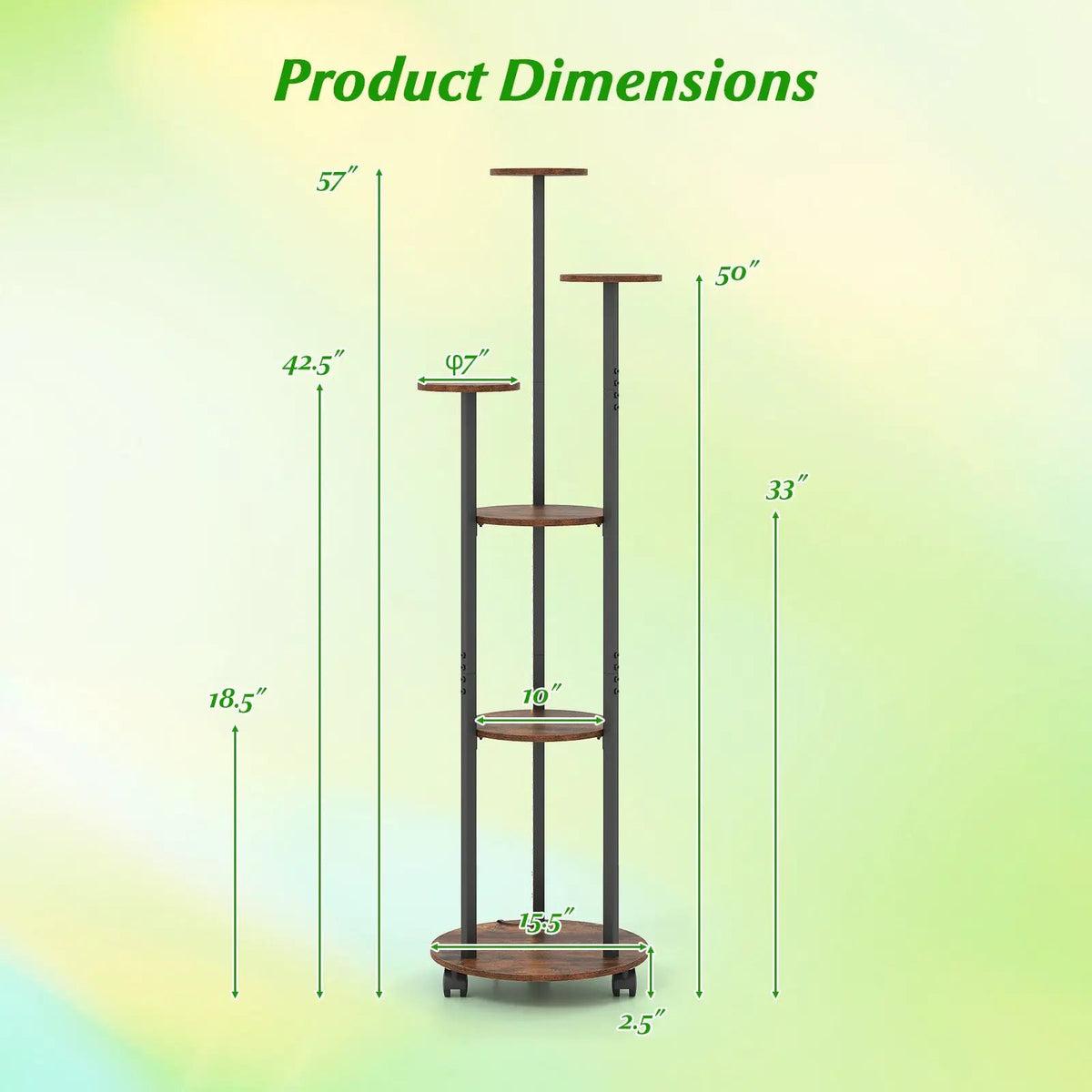 6-tier Plant Stand with RGB Light and Wheels 57inch Tall Indoor Display Shelf Flowerpot Holder, photo 10 of 16