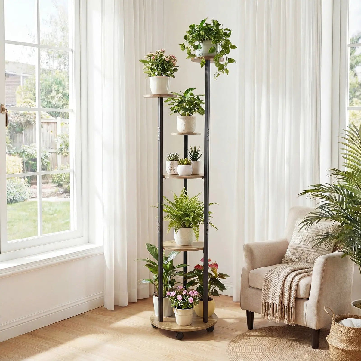 6-tier Plant Stand with RGB Light and Wheels 57inch Tall Indoor Display Shelf Flowerpot Holder, photo 11 of 16