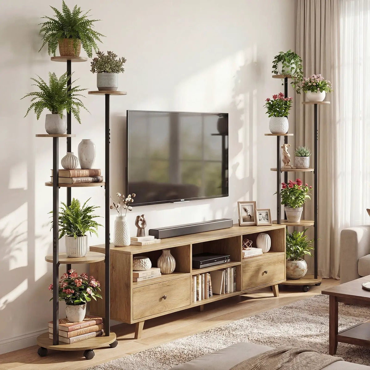 6-tier Plant Stand with RGB Light and Wheels 57inch Tall Indoor Display Shelf Flowerpot Holder, photo 13 of 16