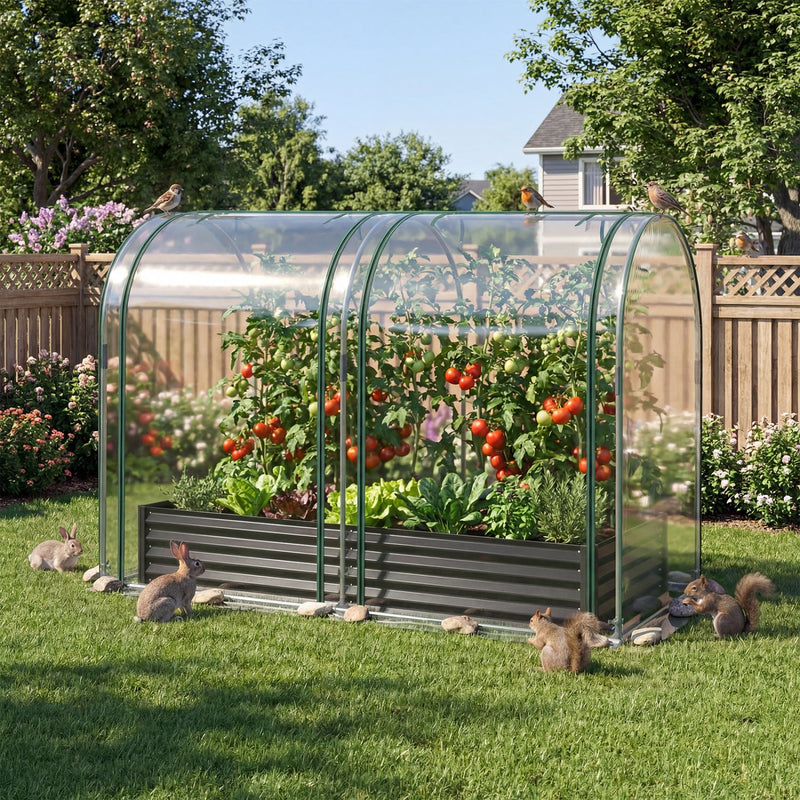 6 x 3 x 1 FT Galvanized Raised Garden Bed with Greenhouse Cover by DirectDeals