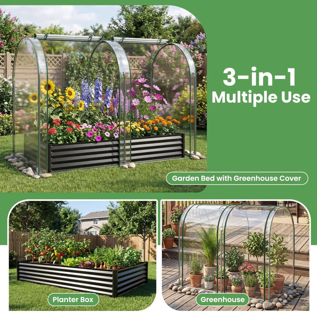 6 x 3 x 1 FT Galvanized Raised Garden Bed with Greenhouse Cover, photo 7 of 16