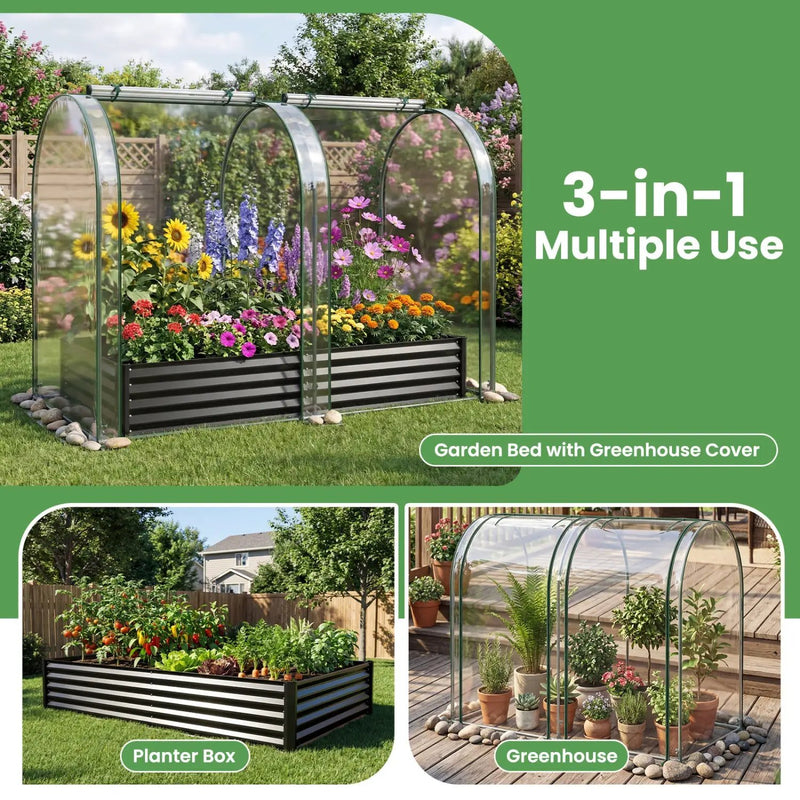 6 x 3 x 1 FT Galvanized Raised Garden Bed with Greenhouse Cover by DirectDeals