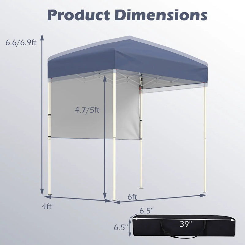 6 x 4 FT Pop-Up Canopy Tent with 1 Half Sidewall Easy Setup Folding Outdoor Sun Shelter by DirectDeals