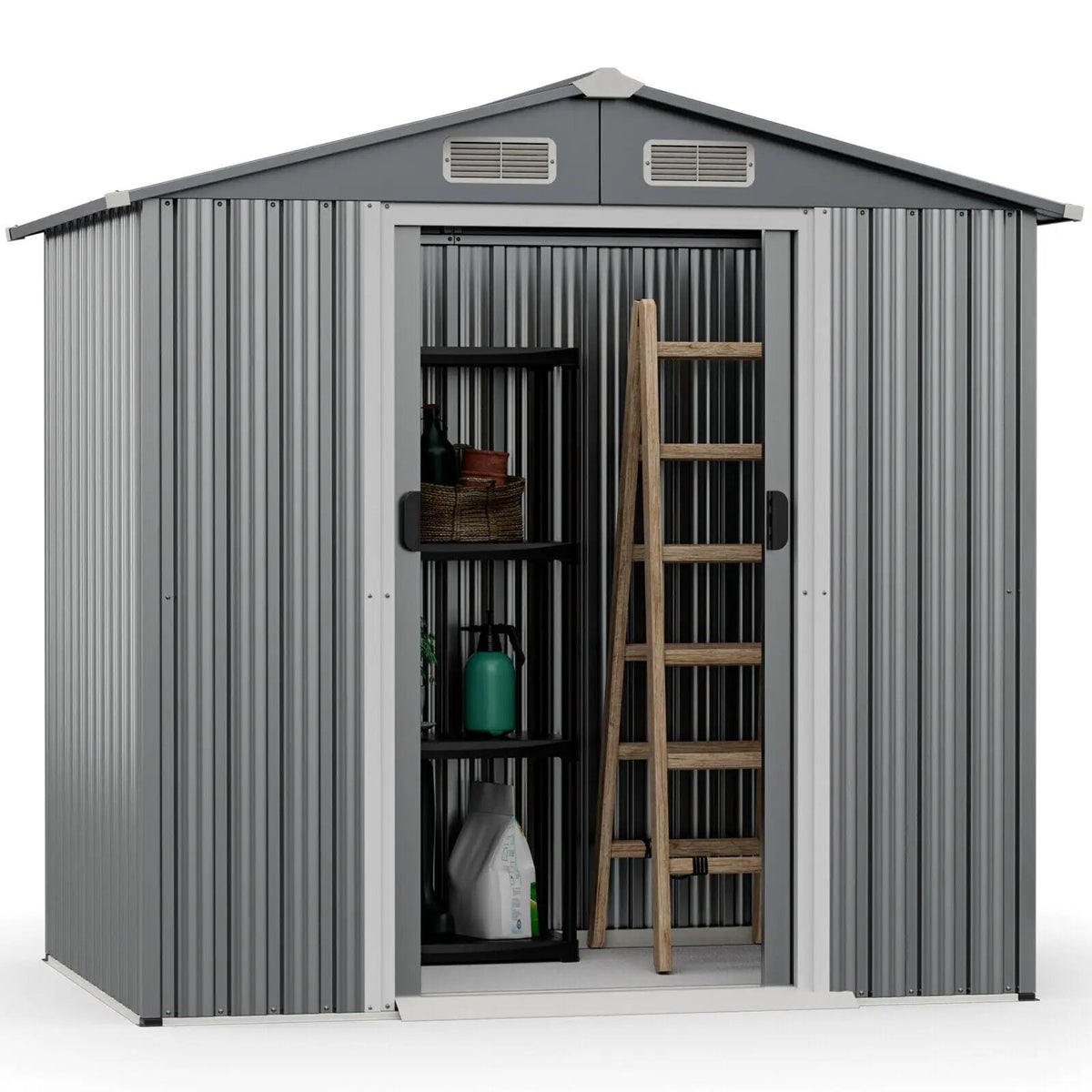 6 x 4 Feet Galvanized Steel Storage Shed with Lockable Sliding Doors, photo 9 of 9