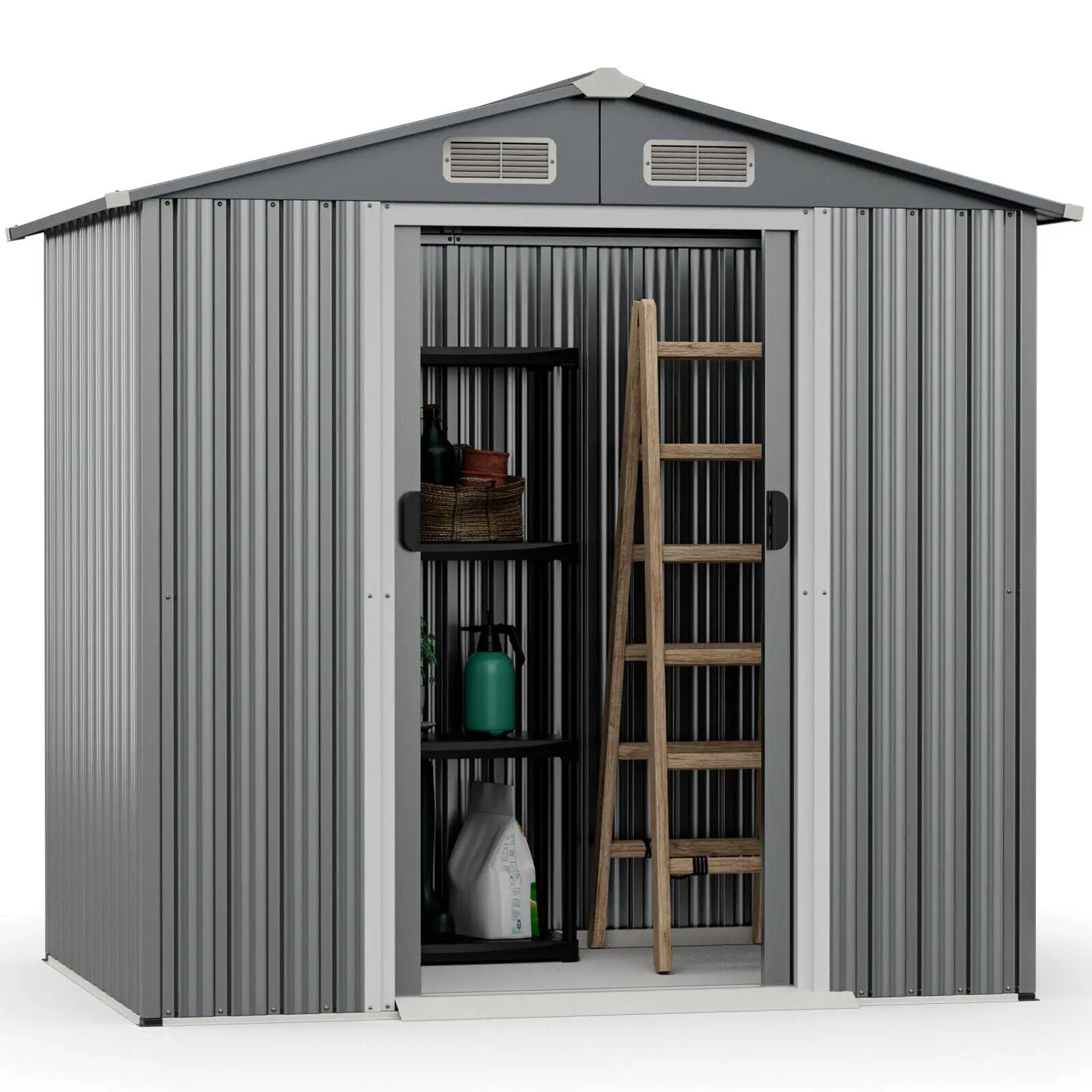 6 x 4 Feet Galvanized Steel Storage Shed with Lockable Sliding Doors by DirectDeals