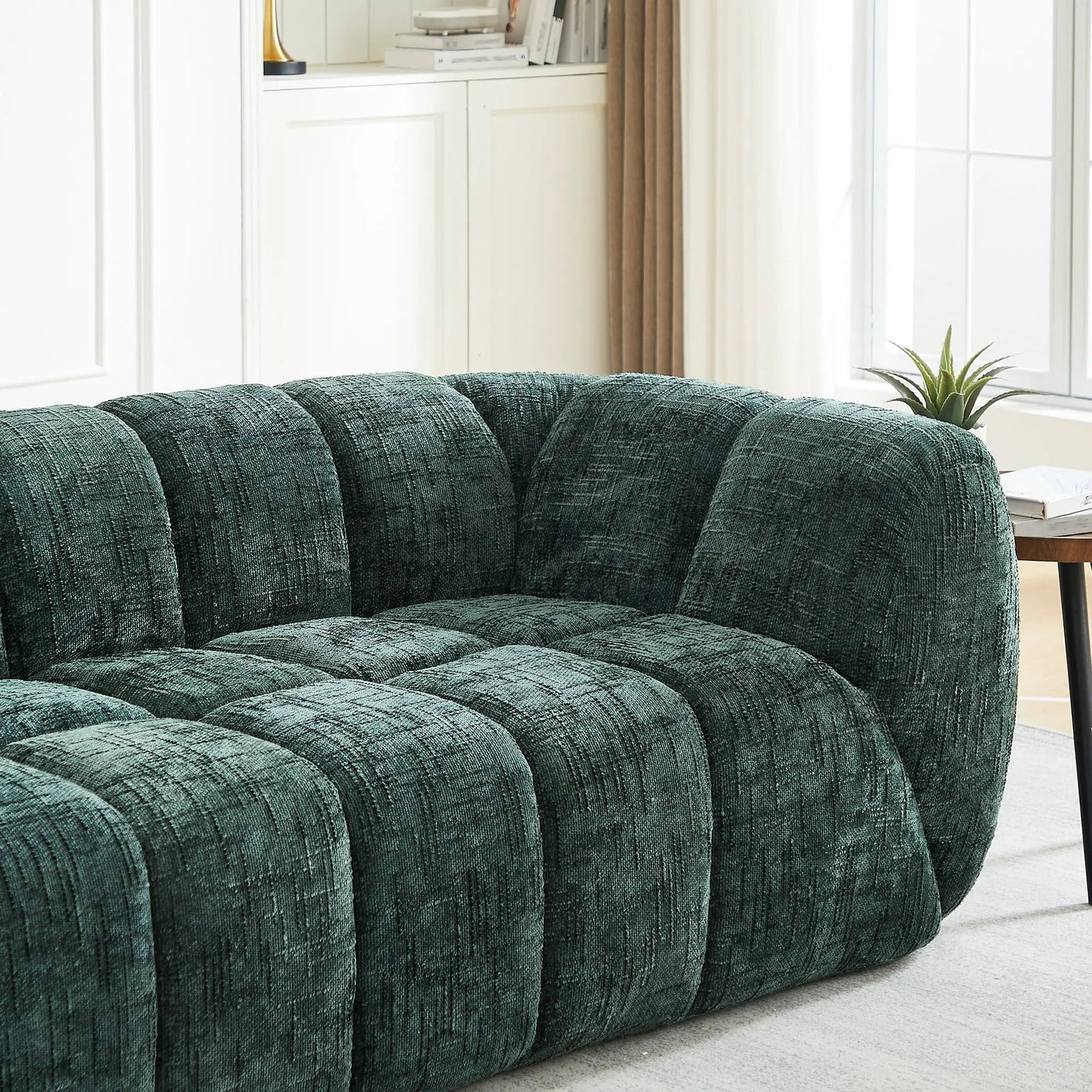 Quilted Cloud Sofa With Rounded Armrests And Piano Key Backrest Design by HouseOfZazla