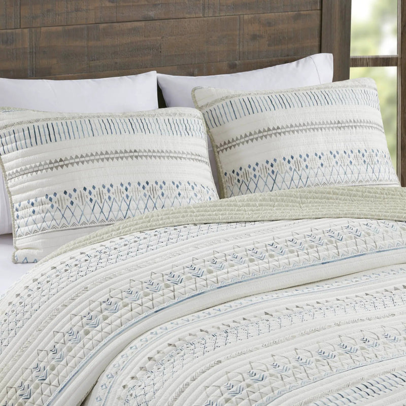 3 Piece Seersucker Quilt Set Taupe Blue King Cal King by HouseOfZazla