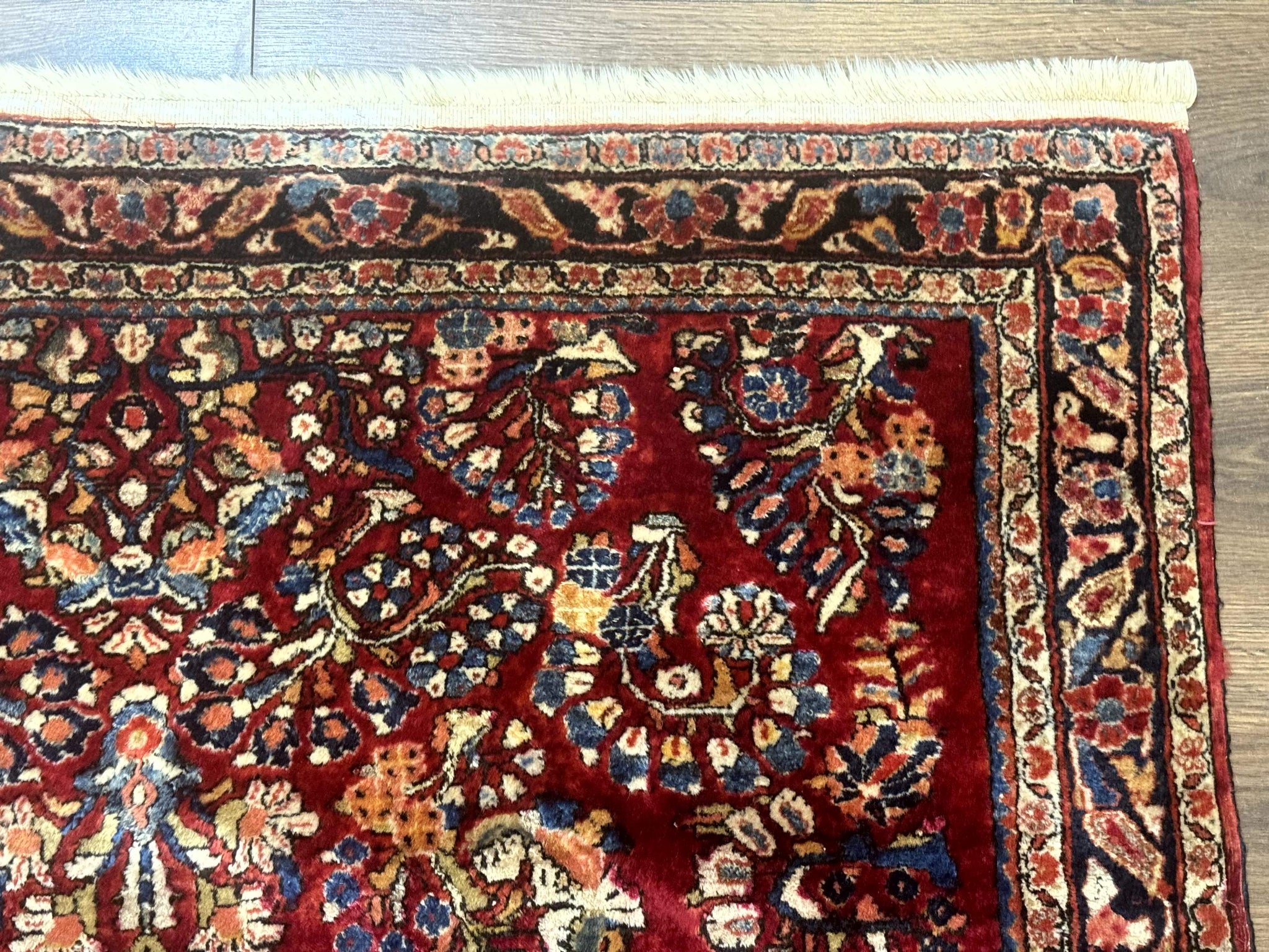 Antique Persian Sarouk Rug 4x6, Floral, Red, Wool Hand Knotted Fine 225 KPSI by Jewel Rugs