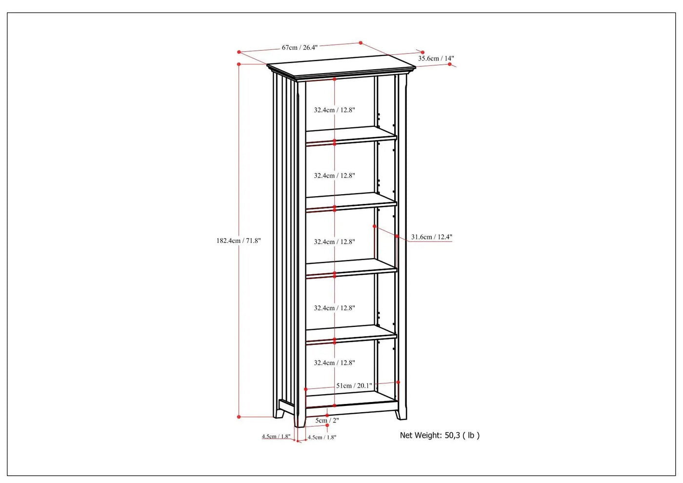 Acadian - 5 Shelf Bookcase, Handcrafted by Unique Piece Furniture