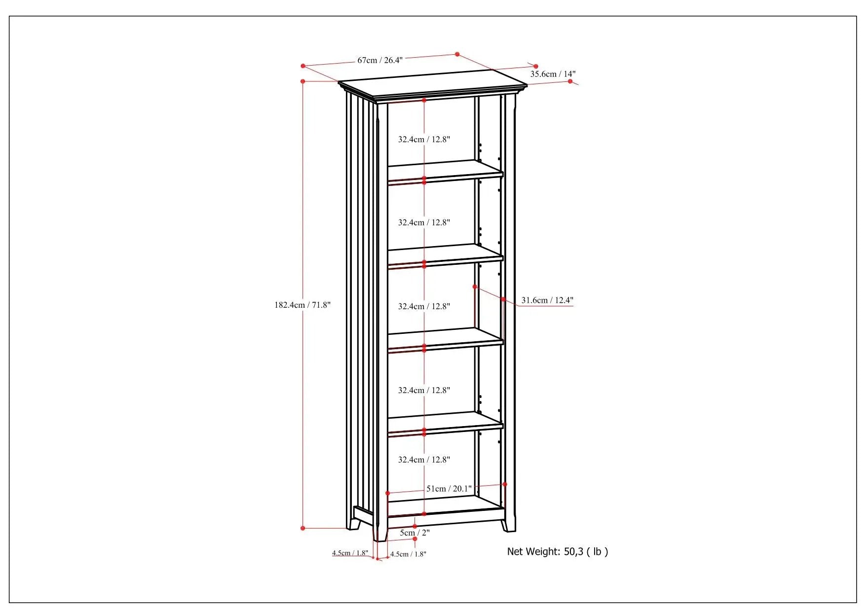 Acadian - 5 Shelf Bookcase, Handcrafted by HouseOfZazla