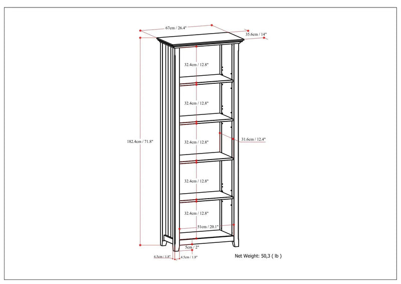 Acadian - 5 Shelf Bookcase, Handcrafted by HouseOfZazla