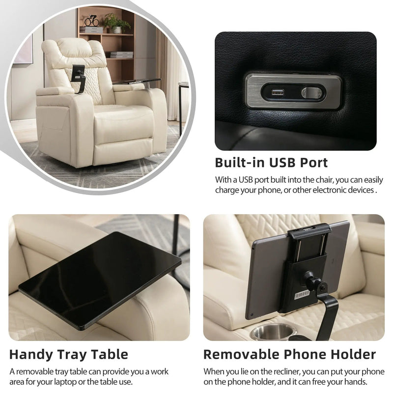 270 Degree Swivel Power Recliner With Tray Table, Phone Holder, Cup Holder, USB Port by HouseOfZazla