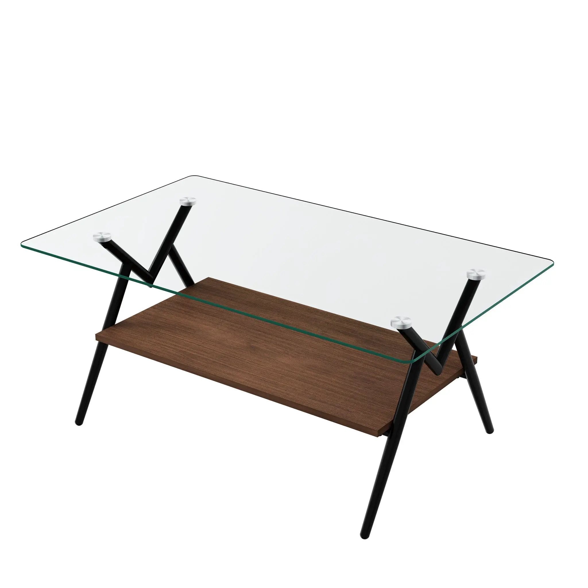 Rectangle Coffee Table With Tempered Glass Top And Shelf by HouseOfZazla