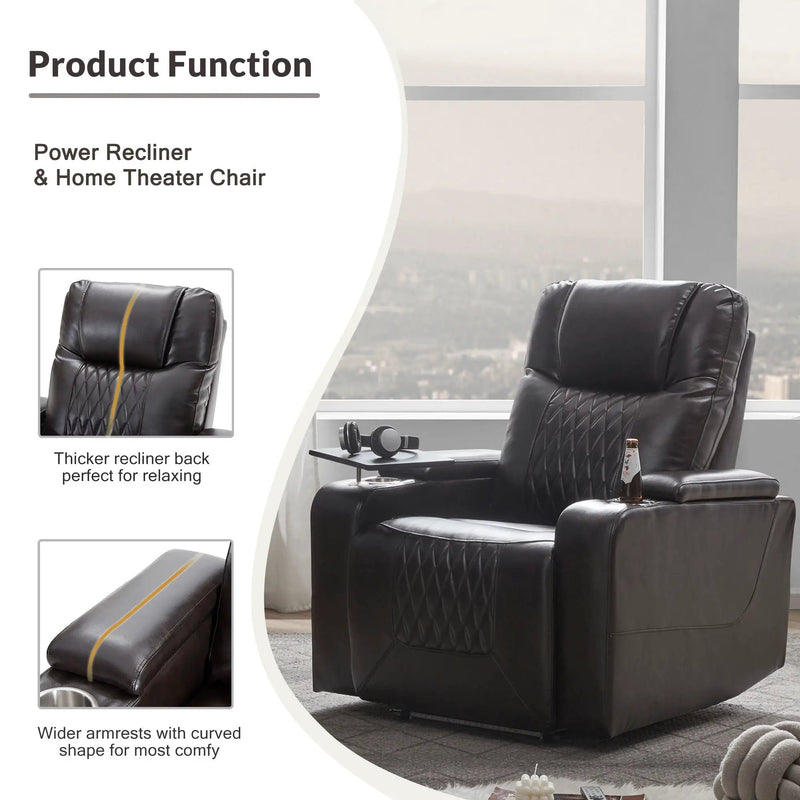 Power Motion Recliner With USB Charging Port And Hidden Arm Storage 2 Convenient Cup Holders Design And 360 Degree Swivel Tray Table by HouseOfZazla