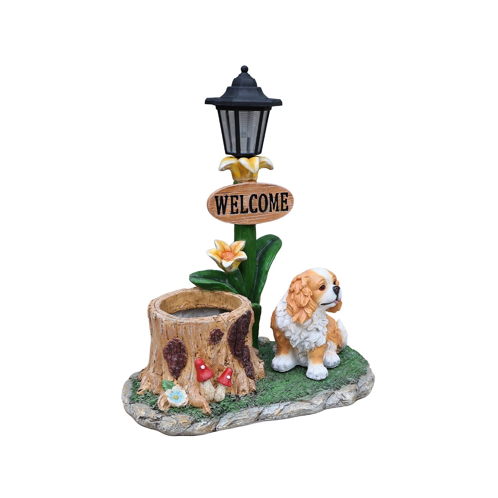 Sitting Dog Solar Lantern Planter Statue by HouseOfZazla