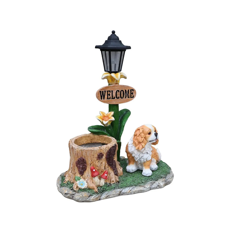 Sitting Dog Solar Lantern Planter Statue by HouseOfZazla