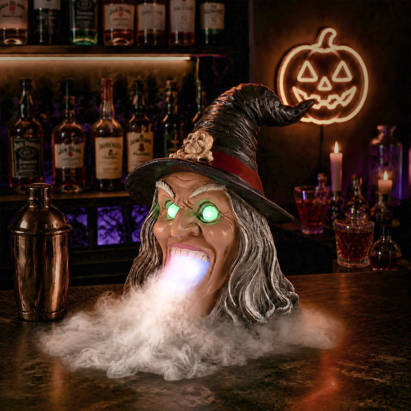 Halloween Witch Head Decor with LED Light and Mist Effect by HouseOfZazla