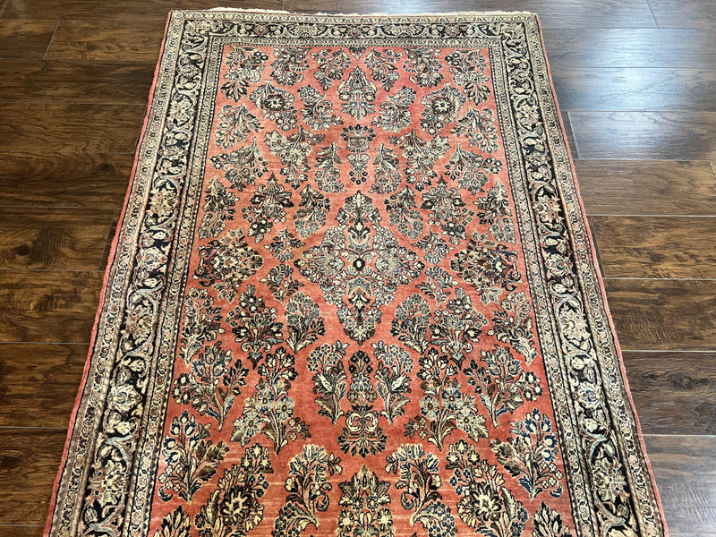 Antique Persian Sarouk Rug 4x7, Hand Knotted Wool Red Persian Carpet, Floral, Fine 300 KPSI by Jewel Rugs