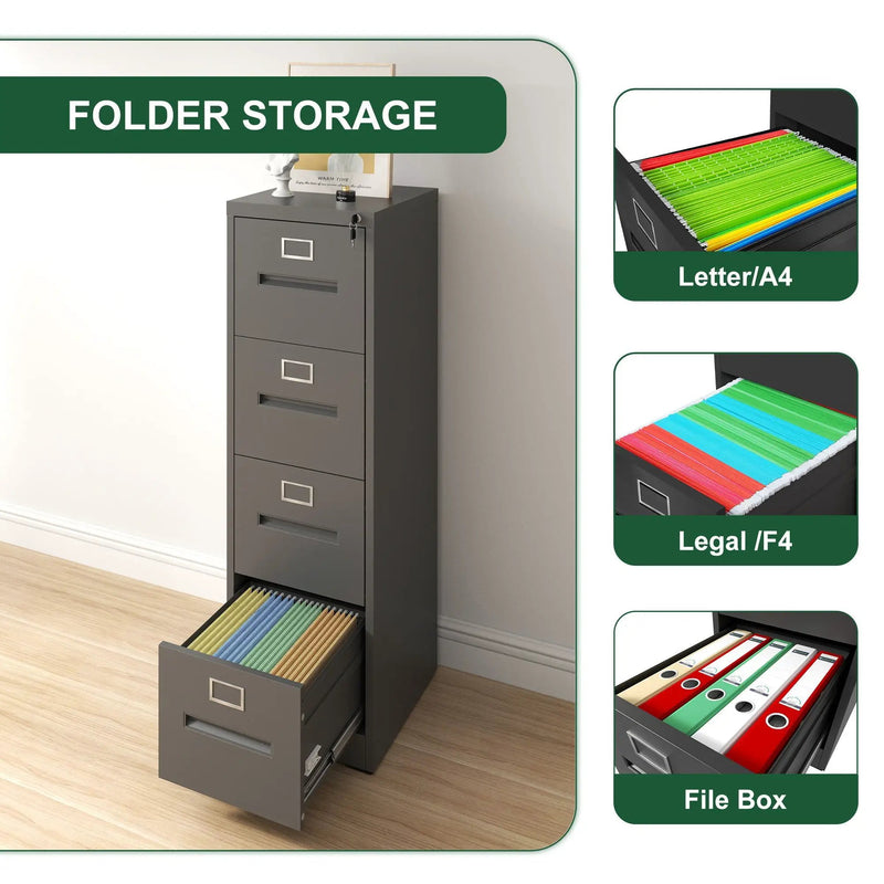 Premium Drawer File Cabinet With Lock, Metal Vertical Design, A4 Legal / Letter Size by Unique Piece Furniture