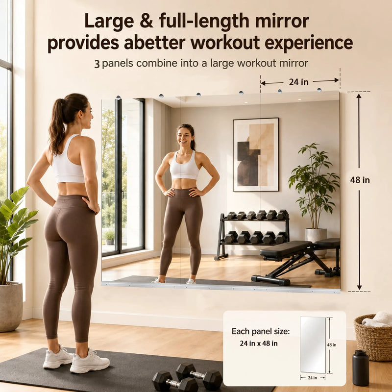 Gym Mirror 24x48 Inch - 3pcs Set by HouseOfZazla