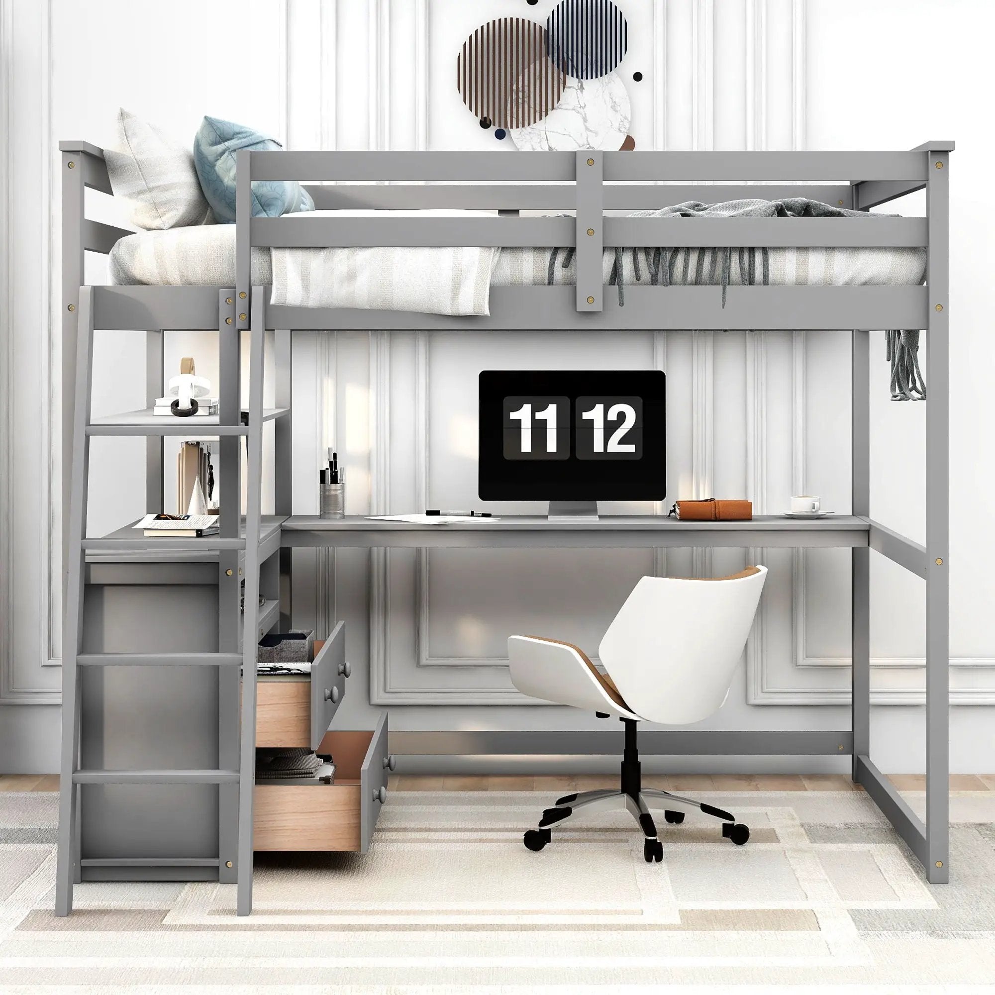 Modern Loft Bed With Built In Desk, Shelves, And 2 Drawers by Unique Piece Furniture