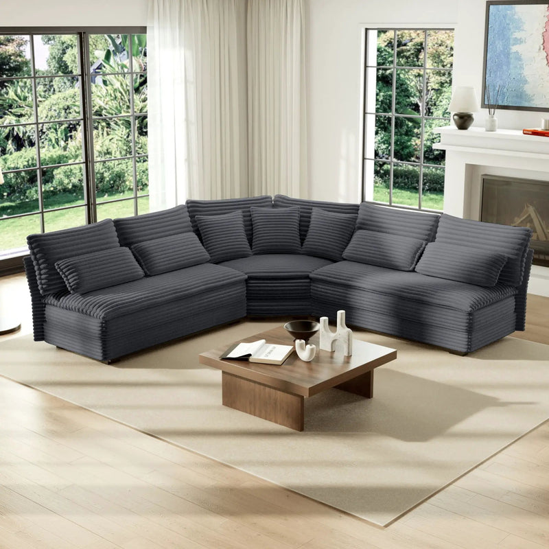 5 Seater L Shaped Sectional Sofa With Curved Corner, 7 Pillows by HouseOfZazla