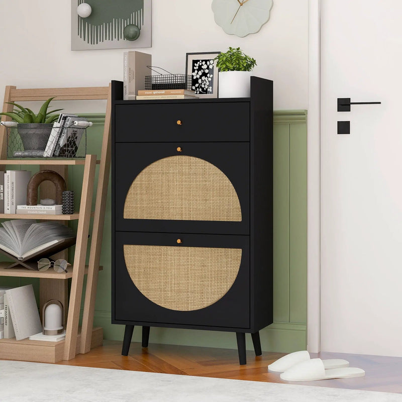 Allen - Rattan 2 Door 1 Drawer Cabinet Shoe Rack For Entrance by Unique Piece Furniture