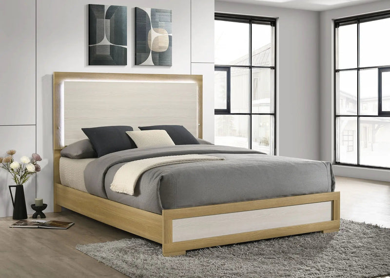Hyland Wood Queen LED Panel Bed Natural and White by Unique Piece Furniture