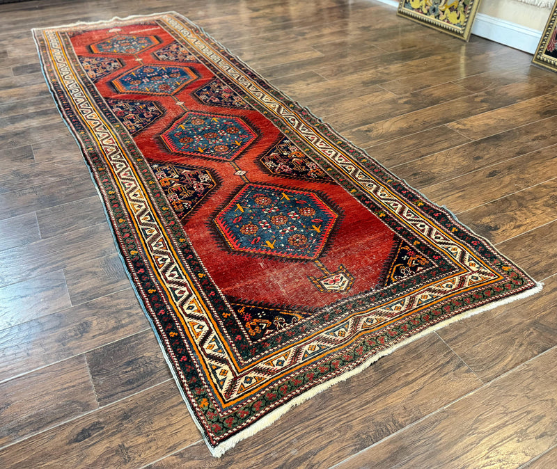 Antique Persian Sarab Runner Rug 3.9 x 12, Red, Handmade, Tribal Runner, Wool, Signed by Jewel Rugs