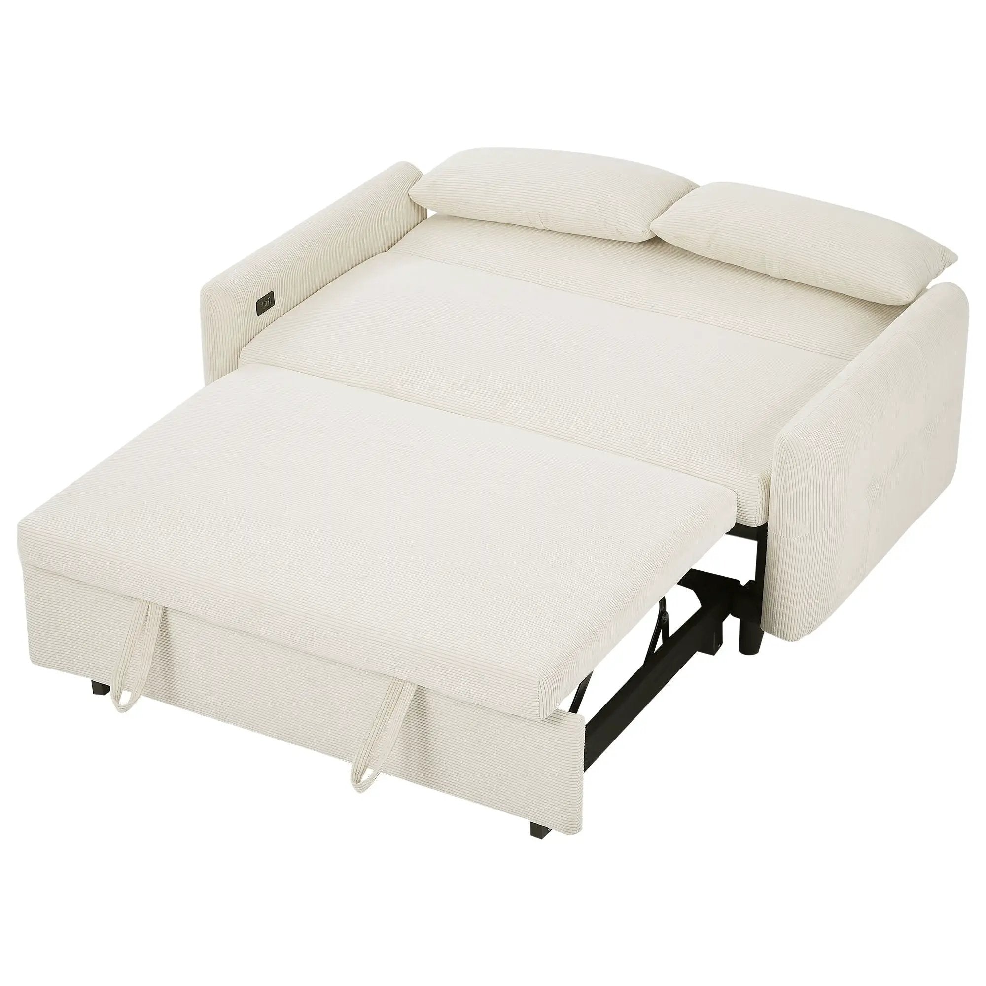 Pull-Out 2 Seat Modern Sleeper Sofa With 2 Throw Pillows And USB Ports by HouseOfZazla