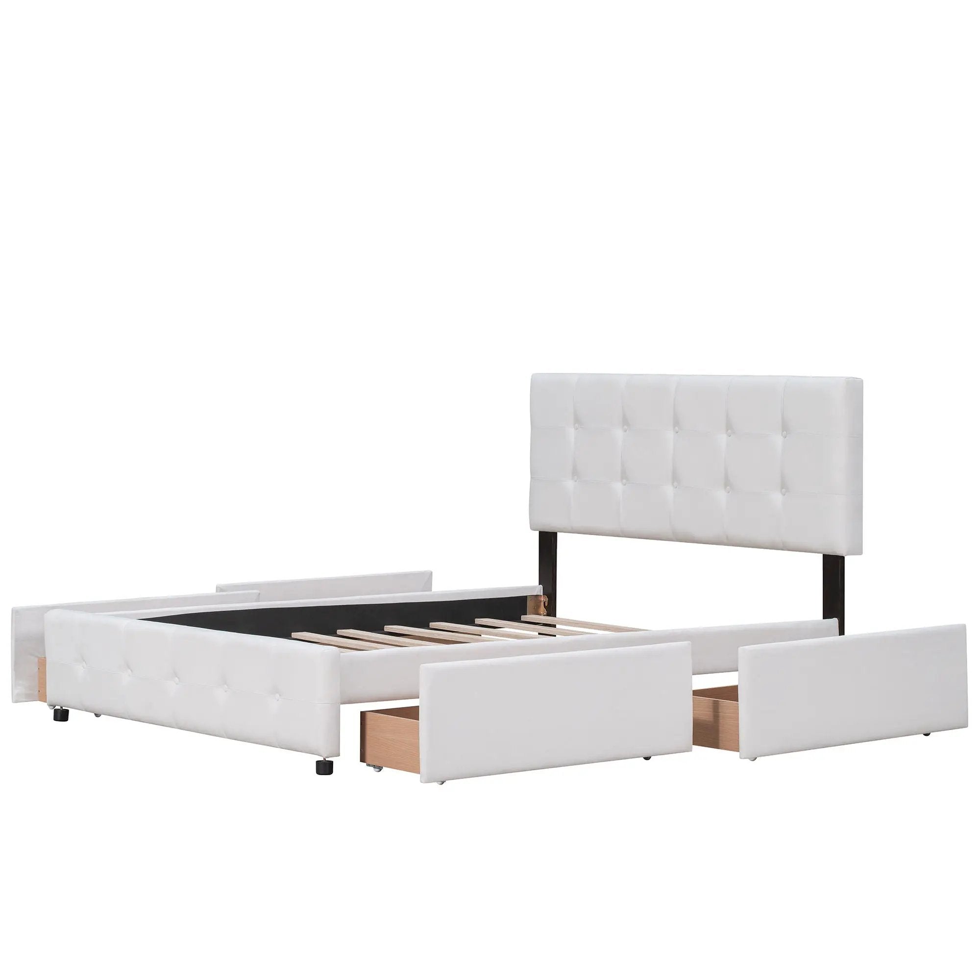 Upholstered Platform Bed With Classic Headboard And Drawers, No Box Spring Needed by HouseOfZazla