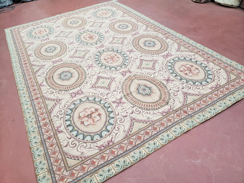 New Needlepoint Rug, 6x9 Needlepoint Carpet, Flatweave Rug, Vicotorian French European English Decor, Elegant Rug for Living Room, Handmade by Jewel Rugs