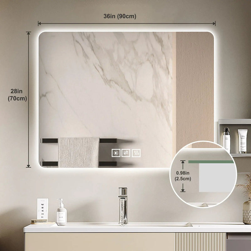 28" Bathroom Mirror With LED Lights Front And Backlit, Anti-Fog Lighted Vanity Mirrors For Wall Mounted And 5 Level Dimmable, Horizontal / Vertical - Clear by Unique Piece Furniture