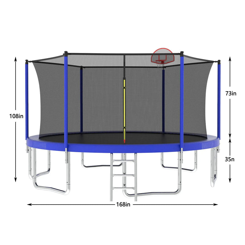 14Ft For Kids Children With Safety Enclosure Net Outdoor Backyards Large Recreational Trampoline - Blue by HouseOfZazla