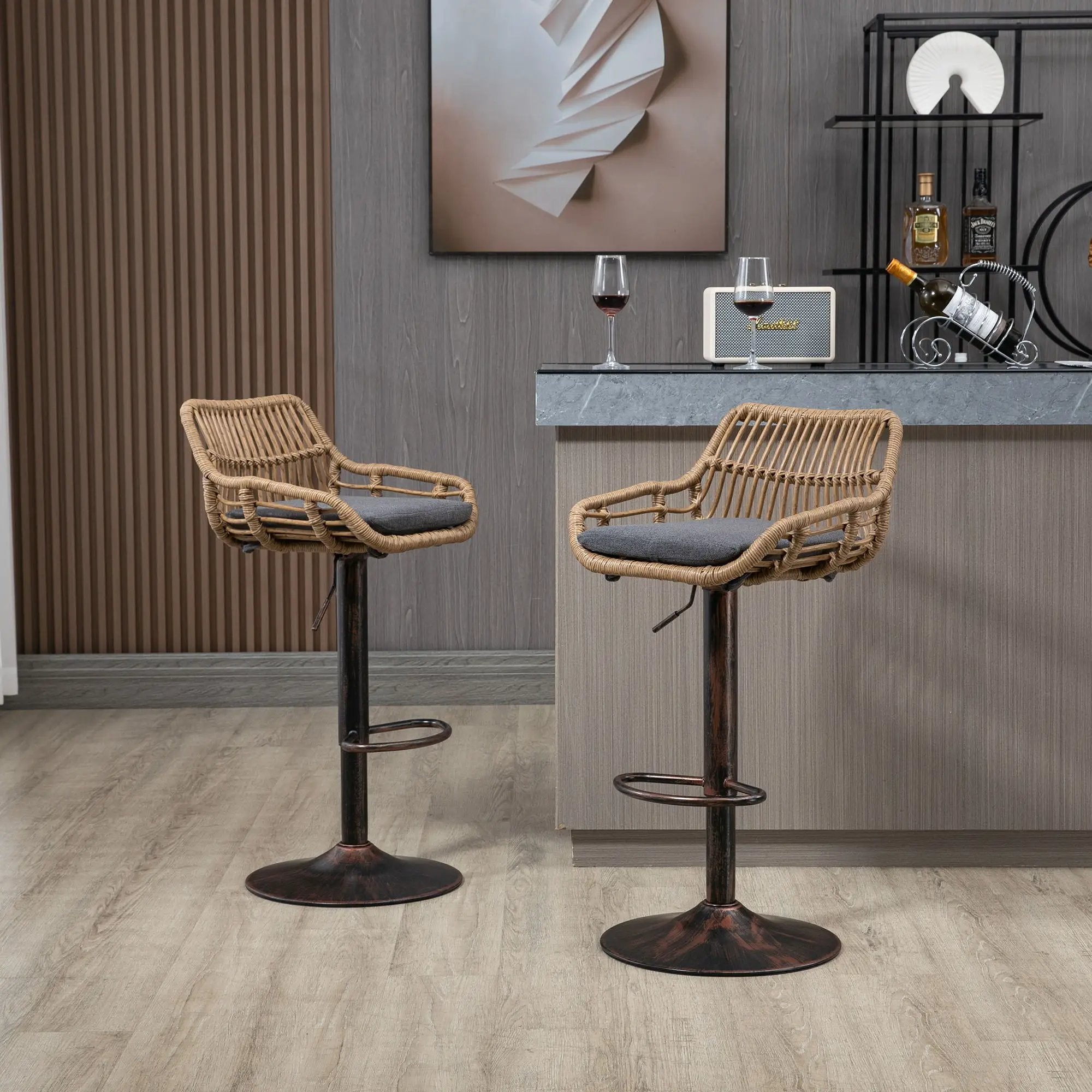Modern Swivel Bar Stools Adjustable Counter Chairs With Footrest (Set of 2) by Unique Piece Furniture