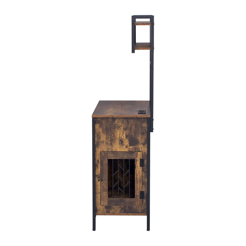 Furniture Style 2 In 1 Pet Friendly Dog Crate Composite Desk Hutch - Rustic Brown by HouseOfZazla