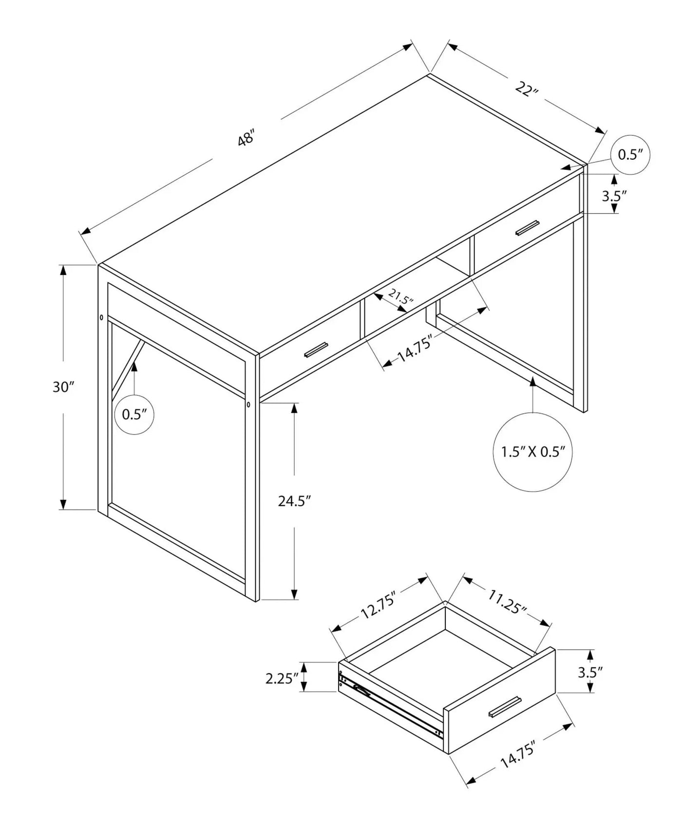 Computer Desk For Home Office Laptop, Storage Drawers by Unique Piece Furniture