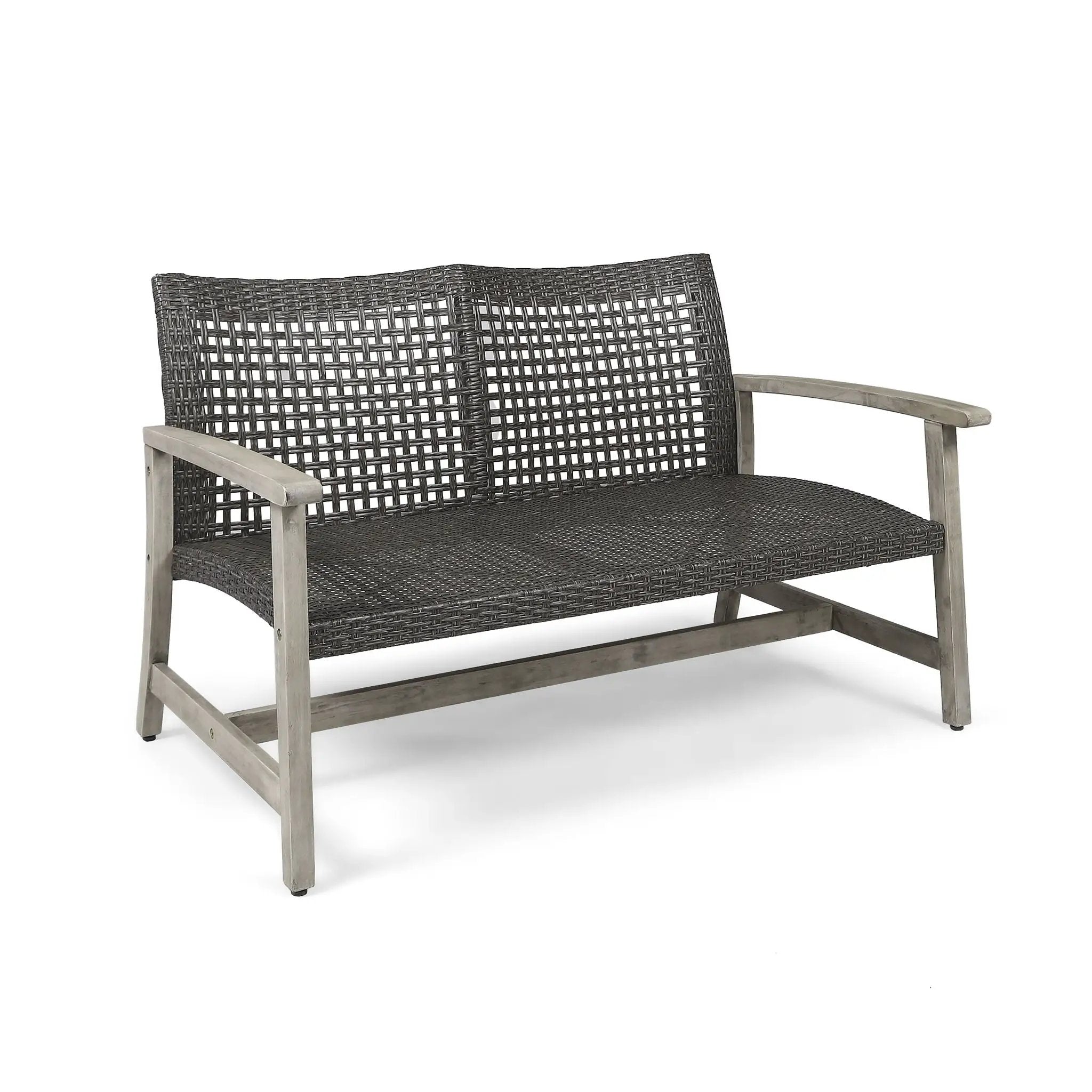 Hampton Outdoor Wood and Wicker Loveseat - Gray by HouseOfZazla
