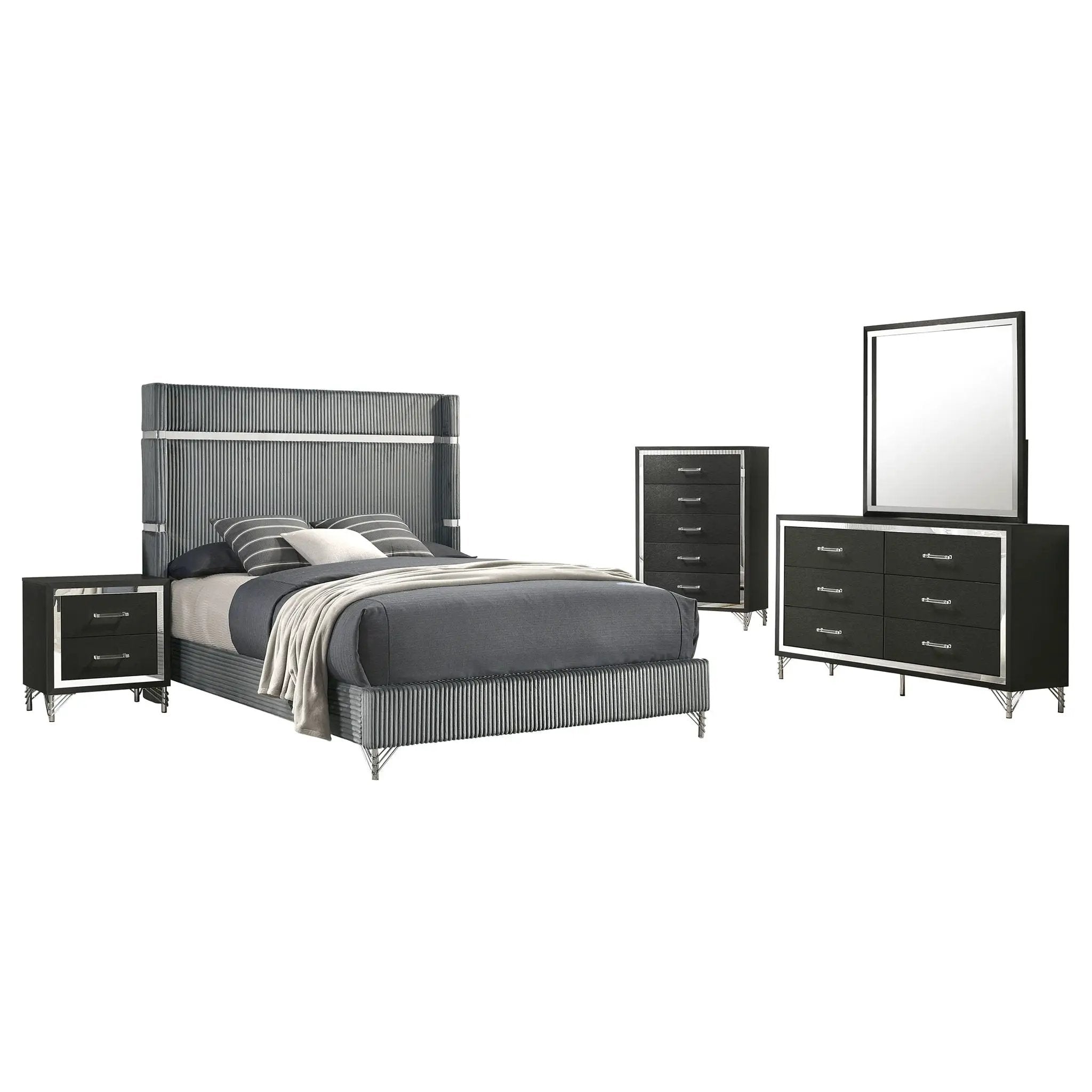 Lucia 5-piece Eastern King Bedroom Set Grey and Black by Unique Piece Furniture