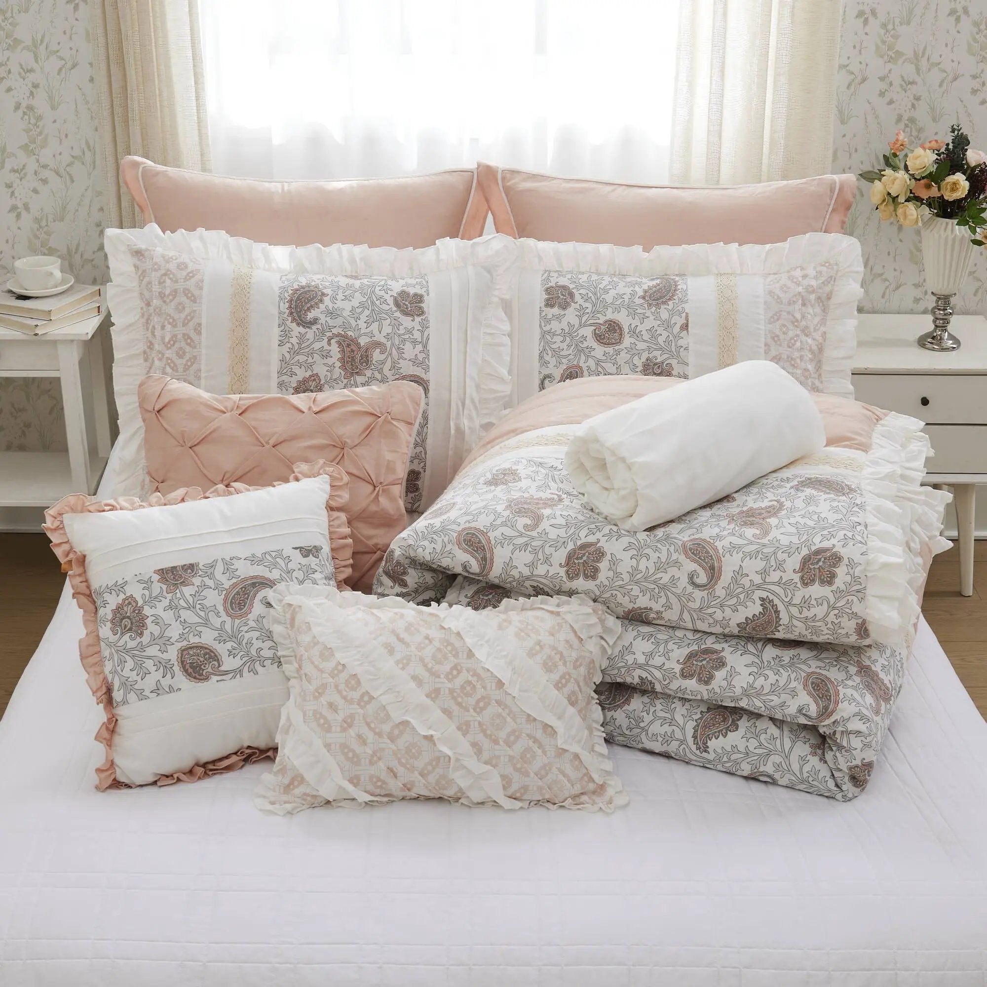 9 Piece Cotton Percale Comforter Set Blush by HouseOfZazla