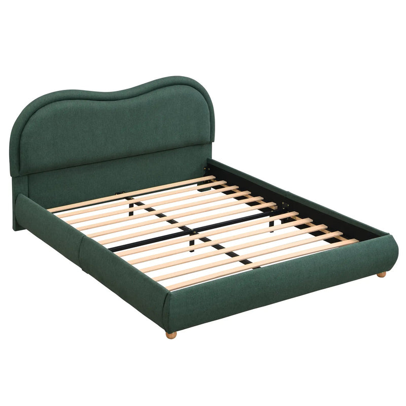 Queen Size Upholstered Platform Bed Frame with Rounded Corners Curved Headboard by HouseOfZazla