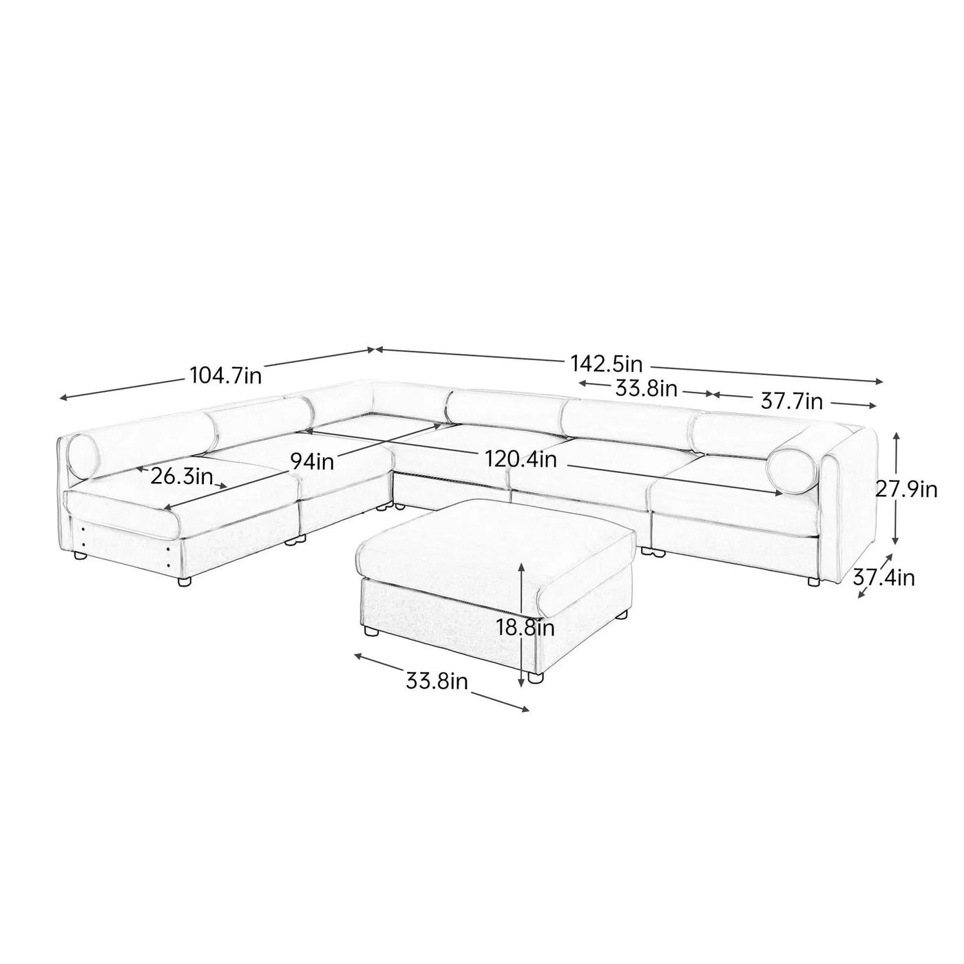 Modern Modular Sectional Sofa With Storag, Contemporary Cylindrical Design by HouseOfZazla